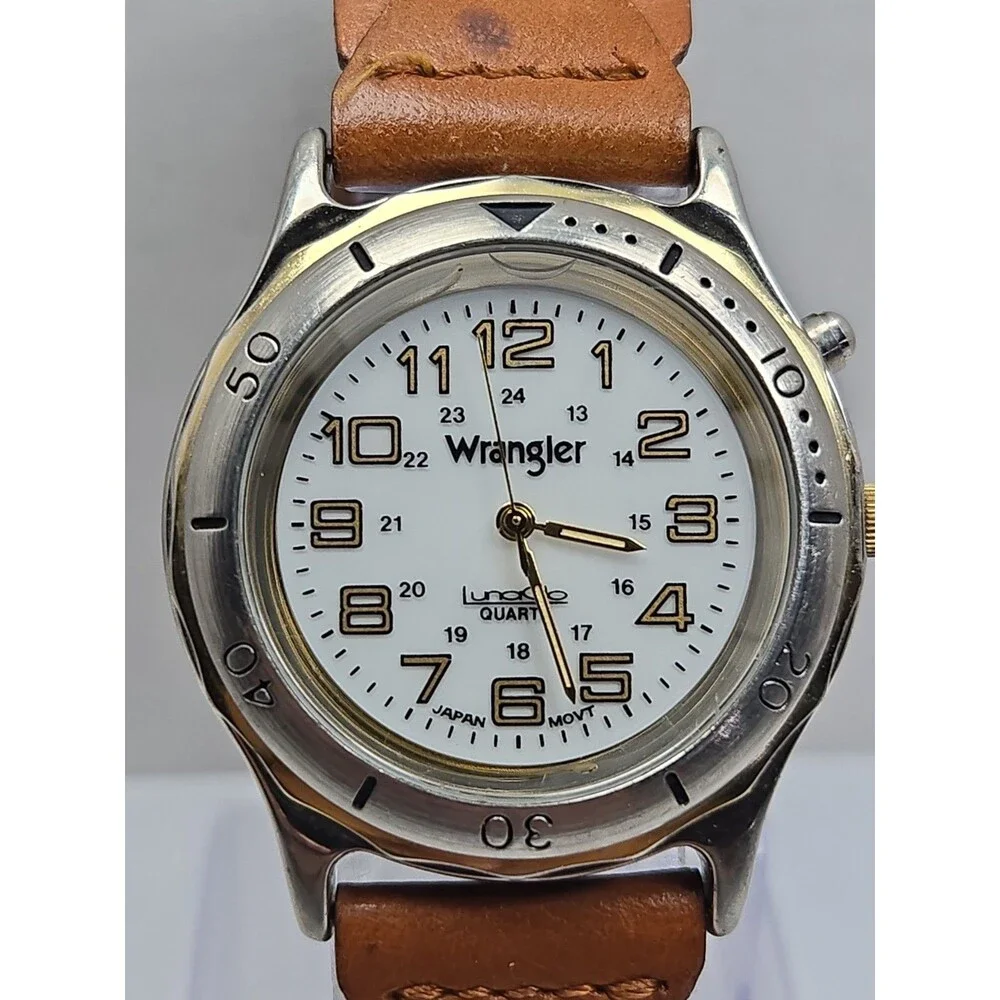 Vintage Wrangler LunaGlo Backlight Leather Watch New Battery Light Up Western